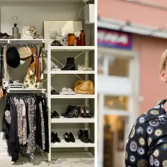 Här finns myrorna lediga jobb! En butik fylld med kläder och skor, och en kvinna utanför.