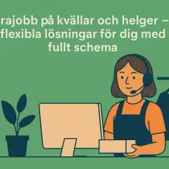 Kvinna med headset jobbar hemifrån, perfekt för extra inkomst. Flexibla lösningar för dig med fullt schema.