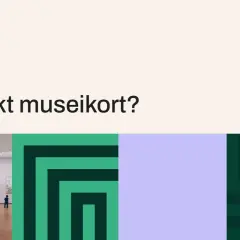 Sveriges Museer presenterar "Svenskt museikort?". Bilden visar en konsthall med besökare och grafiska element.