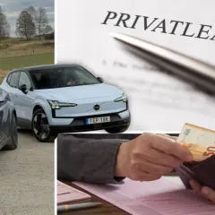 Två elbilar, en privatleasingavtal och en hand som stoppar sedlar i en plånbok. Vad kostar det att leasa en bil?