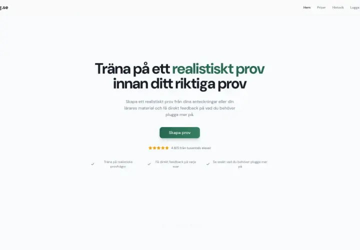 Träna inför ditt gymnasium test med realistiska prov. Skapa egna prov eller använd lärarens material för att öva.