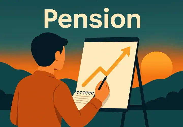 Man ritar en uppåtgående graf på en whiteboard, en visuell representation av frågan: hur mycket ska man spara till pensionen.
