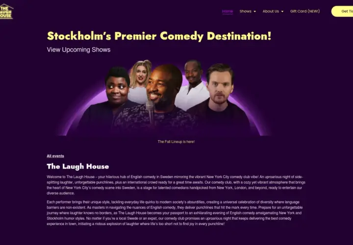 En grupp komiker redo för standup i Sverige. Upplev skratt och punchlines på The Laugh House.