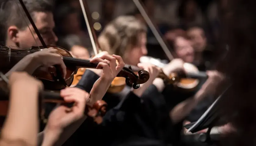 Musiker spelar fiol under en klassisk konsert i Stockholm.