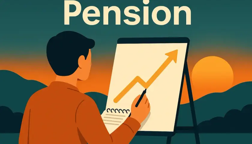 Man ritar en uppåtgående graf på en whiteboard, en visuell representation av frågan: hur mycket ska man spara till pensionen.