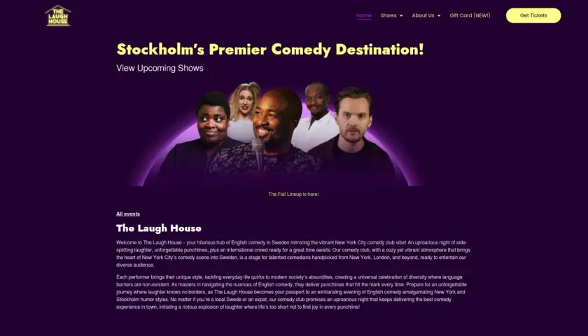 En grupp komiker redo för standup i Sverige. Upplev skratt och punchlines på The Laugh House.