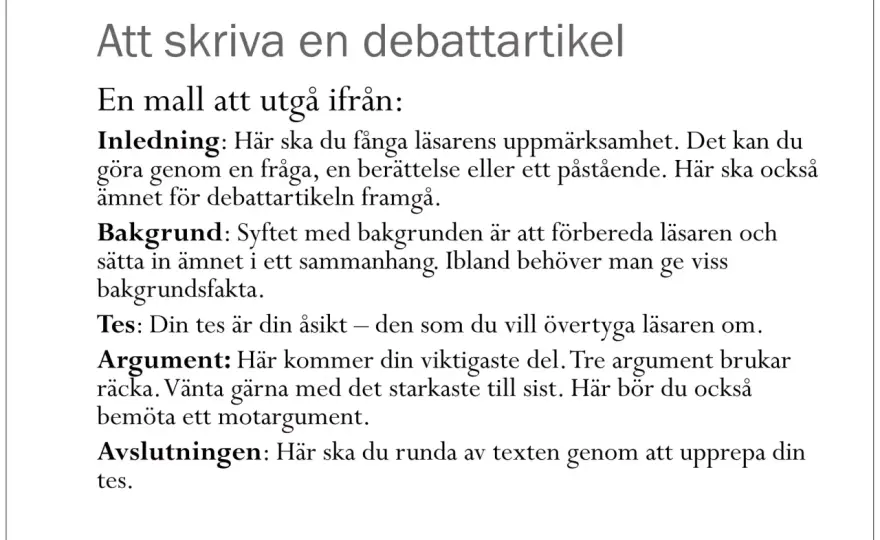 Debattartikel Svenska 2 - Skriv en övertygande text om skolan