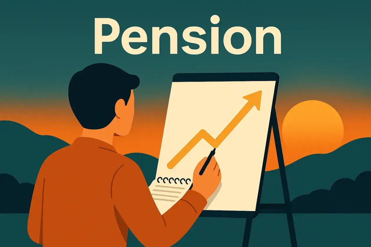 Man ritar en uppåtgående graf på en whiteboard, en visuell representation av frågan: hur mycket ska man spara till pensionen.