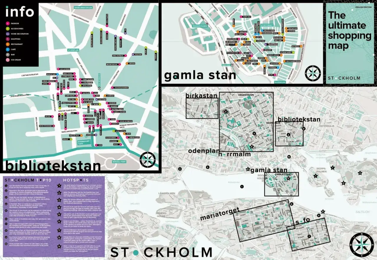 Här finns kartor över butiker i Stockholm, med fokus på Gamla Stan, Östermalm och Norrmalm.